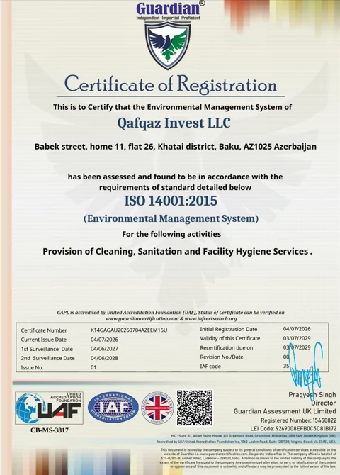 ISO 14001:2015 sertifikatı — White Star Cleaning